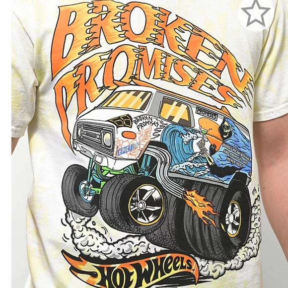 Broken Promises X Hot Wheels See You Again Yellow Tie Dye T-shirt Size Medium - Picture 3 of 3